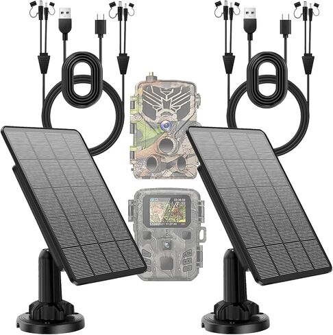 لوحة شمسية 5W تريل كاميرا ، بطارية شمسية 12 فولت مع بنيت - في 5200 مللي أمبير في الساعة بطارية ليثيوم قابلة للشحن متوافقة مع كاميرا الصيد ، لوحة شمسية مستمرة لكاميرا اللعبة in Kuwait