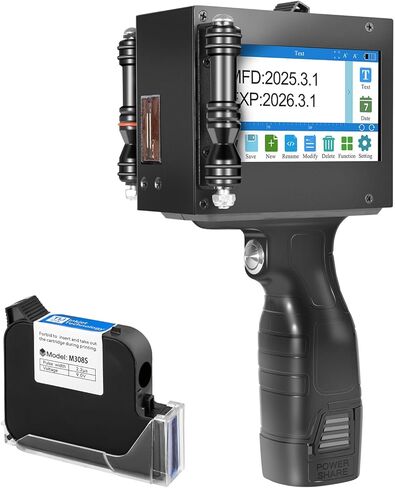 Portable Handheld Inkjet Printer with Black Quick-Drying Ink Cartridge for Text/Date/Logo/Batch Number/QR Code/Barcode, 4.3-inch Touch Screen, Print Height 0.08-1 Inch (ZM-C880) in Saudi Arabia