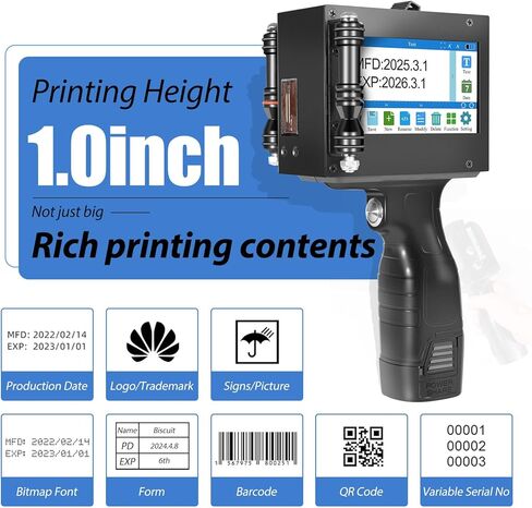 Portable Handheld Inkjet Printer with Black Quick-Drying Ink Cartridge for Text/Date/Logo/Batch Number/QR Code/Barcode, 4.3-inch Touch Screen, Print Height 0.08-1 Inch (ZM-C880) in Saudi Arabia