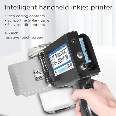 Portable Handheld Inkjet Printer with Black Quick-Drying Ink Cartridge for Text/Date/Logo/Batch Number/QR Code/Barcode, 4.3-inch Touch Screen, Print Height 0.08-1 Inch (ZM-C880) in Saudi Arabia