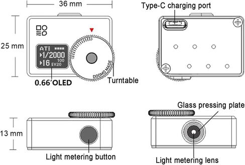 تصوير عدادات الضوء ، أداة القياس في الوقت الفعلي ، عداد الضوء للكاميرا القديمة ، نطاق سرعة الغالق 30S-1/8000s ، القياس في الوقت الفعلي/1-أسود (أسود) in Kuwait