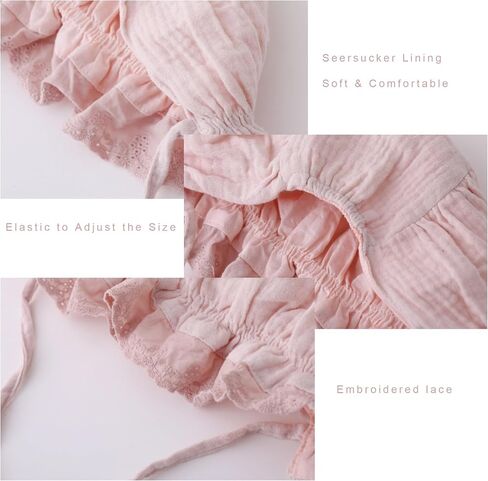 2PCS Baby-Sun-Christening-Hats - Soft Pink+White Bonnet Hat for Boys & Girls 3-12M, Newborn Soft Seersucker Summer Hat in Saudi Arabia