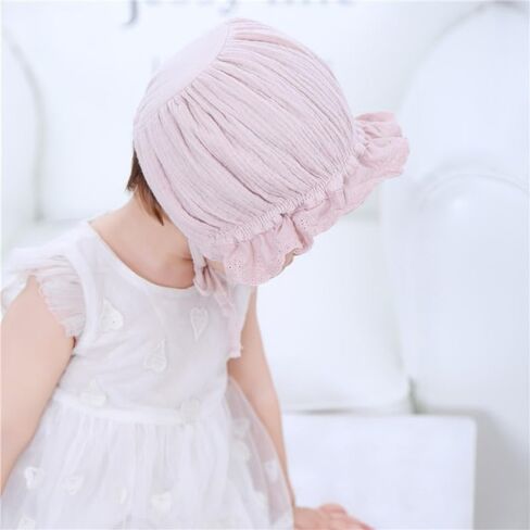 2PCS Baby-Sun-Christening-Hats - Soft Pink+White Bonnet Hat for Boys & Girls 3-12M, Newborn Soft Seersucker Summer Hat in Saudi Arabia