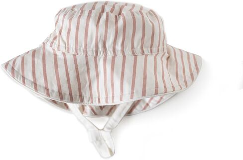 Pehr Baby Bucket Hat - Stripes Away Peony (Girls) | قبعة شمس القطن العضوية مع حزام | نسيج بوبلين الناعم | حافة واسعة | صنعت أخلاقيا | آلة قابلة للغسل | 6-12 أشهر in Saudi Arabia