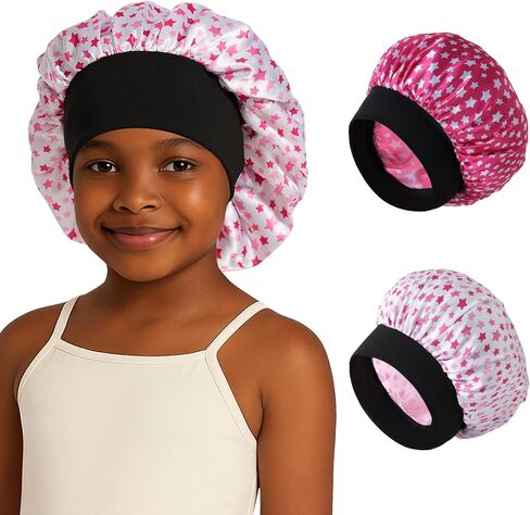 2PCS Kids Satin Sleep Bonnet for Girls, Soft Hair Cap for Sleeping, Toddler Bonnet for Curly Hair in Kuwait