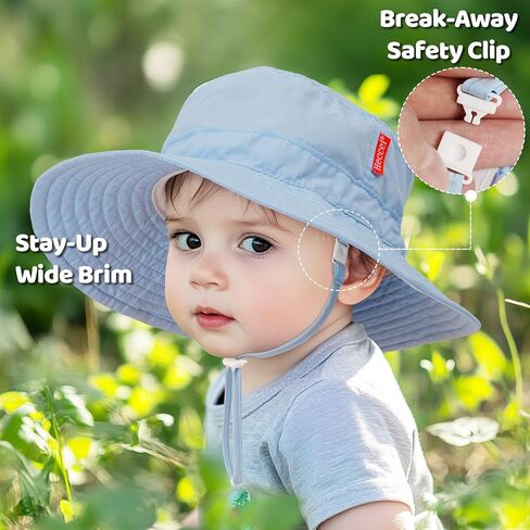 HECCEI Baby Sun Hat Adjustable Summer Beach Hat with Wide Brim UPF 50+ Sun Protection Bucket for Infant Boy Girl in Kuwait