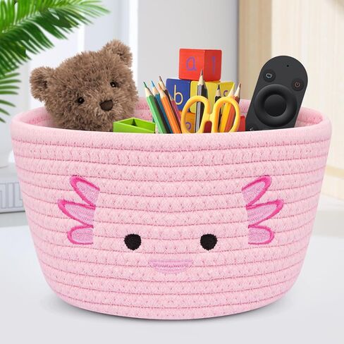 Axolotl Cotton Rope Basket, Cute Pink Round Woven Basket, Baby Storage for Nursery, Animal Storage Bins Box for Kids, Holds Gift Plants Cat & Dog Toys, Home Decor in Saudi Arabia