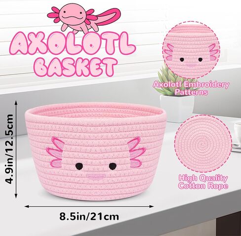 Axolotl Cotton Rope Basket, Cute Pink Round Woven Basket, Baby Storage for Nursery, Animal Storage Bins Box for Kids, Holds Gift Plants Cat & Dog Toys, Home Decor in Saudi Arabia