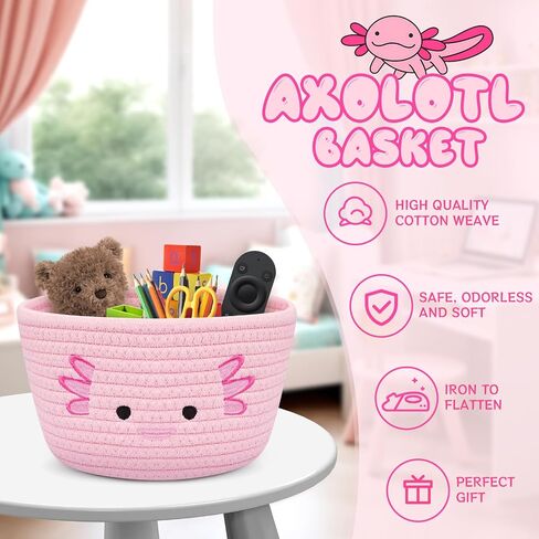 Axolotl Cotton Rope Basket, Cute Pink Round Woven Basket, Baby Storage for Nursery, Animal Storage Bins Box for Kids, Holds Gift Plants Cat & Dog Toys, Home Decor in Saudi Arabia