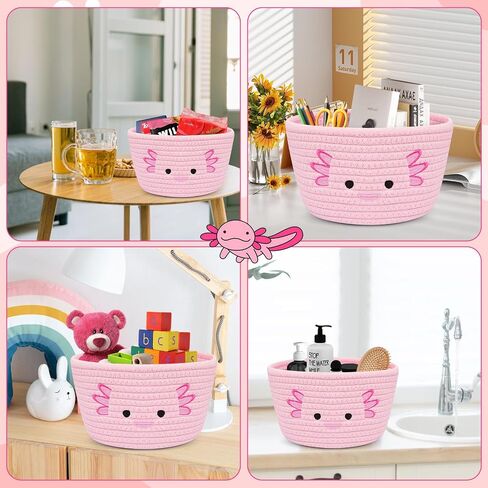 Axolotl Cotton Rope Basket, Cute Pink Round Woven Basket, Baby Storage for Nursery, Animal Storage Bins Box for Kids, Holds Gift Plants Cat & Dog Toys, Home Decor in Saudi Arabia