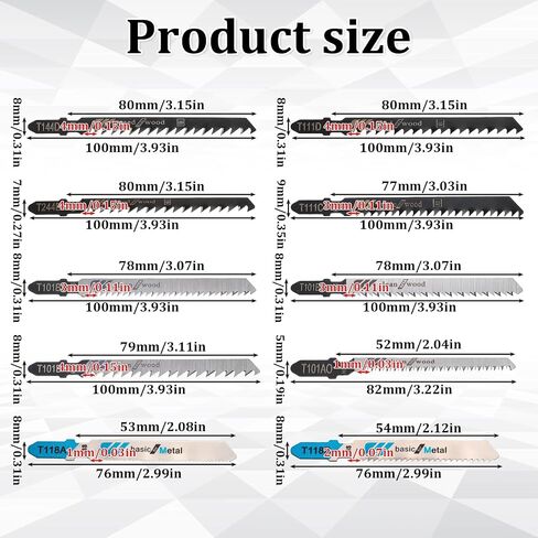 10Pcs T Shank Jigsaw Blades Wood Jig Saw Blade for Metal Plastic Cutting Metal Blades for Jigsaw, T111D, T101AO, T101BR, T101D, T101B, T118A, T118B, T144D, T244D,T111C in Saudi Arabia