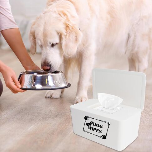 مناديل الكلب Klmnop لتنظيف Paw & Butt ، 8.3l × 4.9W × 3.9H بوصة الحامل مع الغطاء ، قابلة لإعادة التعبئة والمحمولة (أبيض) in Kuwait