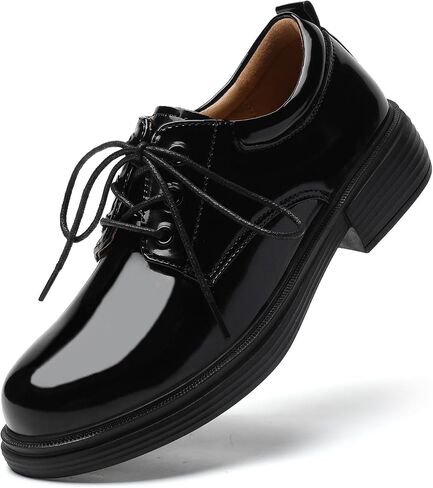 OKJ Oxford Shoes for Women Black Tie Women's Oxfords Shiny Leather Comfortable Slip on Lace up Ladies Loafers Business Casual Dress Work Office Shoes in Kuwait
