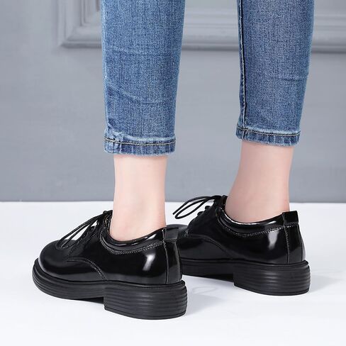 OKJ Oxford Shoes for Women Black Tie Women's Oxfords Shiny Leather Comfortable Slip on Lace up Ladies Loafers Business Casual Dress Work Office Shoes in Kuwait