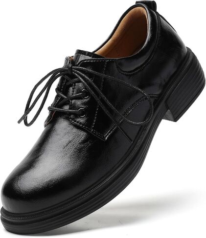 OKJ Oxford Shoes for Women Black Tie Women's Oxfords Shiny Leather Comfortable Slip on Lace up Ladies Loafers Business Casual Dress Work Office Shoes in Kuwait