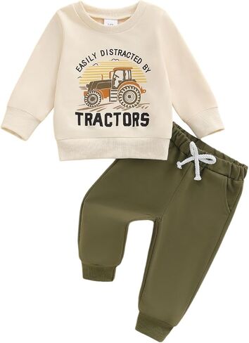 Toddler Baby Boy Clothes Fall Winter Outfit Long Sleeve Sweatshirt Truck/Sub Print Pullover Solid Pant Set in Saudi Arabia