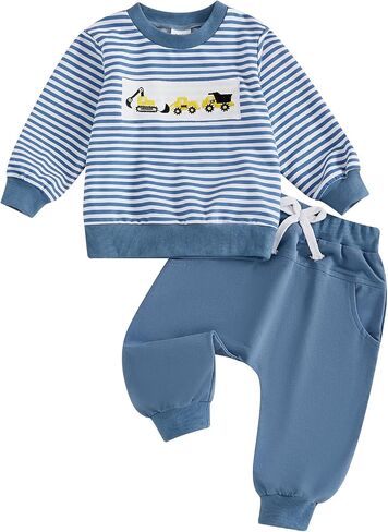 Toddler Baby Boy Clothes Fall Winter Outfit Long Sleeve Sweatshirt Truck/Sub Print Pullover Solid Pant Set in Saudi Arabia