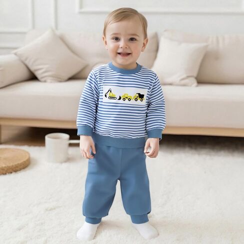 Toddler Baby Boy Clothes Fall Winter Outfit Long Sleeve Sweatshirt Truck/Sub Print Pullover Solid Pant Set in Saudi Arabia