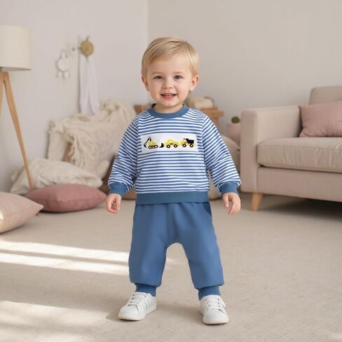 Toddler Baby Boy Clothes Fall Winter Outfit Long Sleeve Sweatshirt Truck/Sub Print Pullover Solid Pant Set in Saudi Arabia