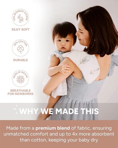 Nightingale Baby Washcloths, Rayon from Bamboo Baby Clothes Organic Wash Cloths with Cotton, Newborn Bath Essentials, Burping Cloths for Babies, Face Towels Reusable 12"x12" (Feather) 6 Pack in Kuwait