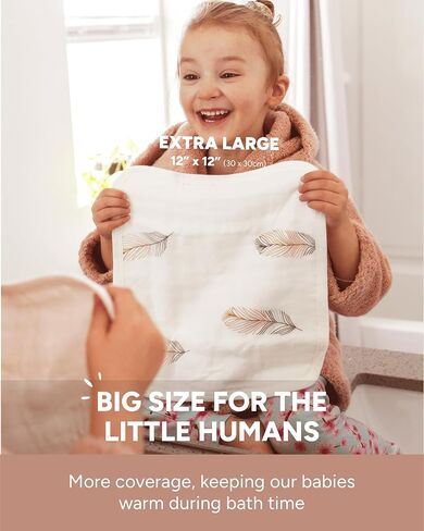 Nightingale Baby Washcloths, Rayon from Bamboo Baby Clothes Organic Wash Cloths with Cotton, Newborn Bath Essentials, Burping Cloths for Babies, Face Towels Reusable 12"x12" (Feather) 6 Pack in Kuwait