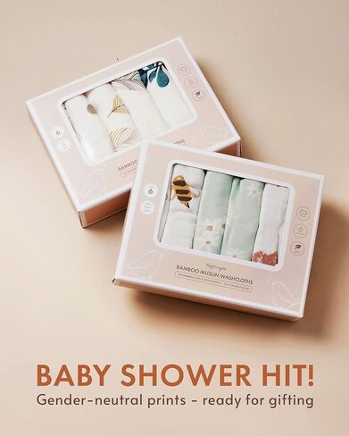 Nightingale Baby Washcloths, Rayon from Bamboo Baby Clothes Organic Wash Cloths with Cotton, Newborn Bath Essentials, Burping Cloths for Babies, Face Towels Reusable 12"x12" (Feather) 6 Pack in Kuwait