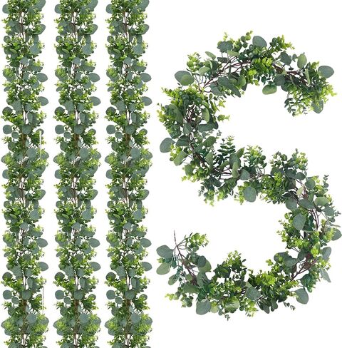 JPSOR 2pcs 6.6ft Artificial Eucalyptus Garland Faux Greenery Garland Fake Eucalyptus Leaves for Wedding Arch Farmhouse Mantle Table Runner Centerpiece Home Party Decor in Kuwait