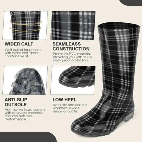 DaeRainy Tall Rain Boots for Women, Knee High Waterproof Slip On Garden Boots in Saudi Arabia