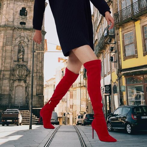 GENSHUO Women's Over the Knee Boots Stiletto Pointed Toe Thigh High Heel | Stretchy Thigh High Long Boots with Side Zipper, Sexy Slim Fit Tall Heeled Boot for Club Party Evening Dress Wear in Saudi Arabia