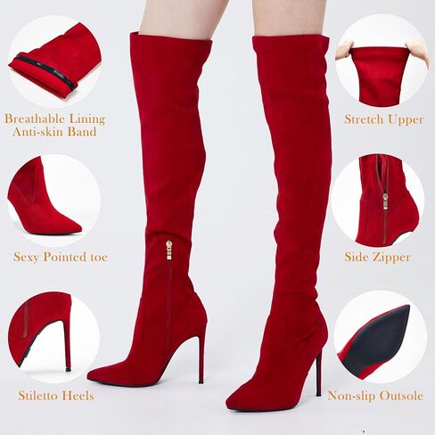 GENSHUO Women's Over the Knee Boots Stiletto Pointed Toe Thigh High Heel | Stretchy Thigh High Long Boots with Side Zipper, Sexy Slim Fit Tall Heeled Boot for Club Party Evening Dress Wear in Saudi Arabia