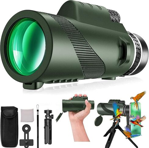Monocular-Telescope 80x100 High Powered Monoculars High Definition for Adults High Powered with Smartphone Adapter Telescope Hunting Wildlife Bird Watching Travel Camping Hiking-Green in Kuwait