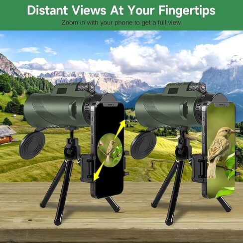 Monocular-Telescope 80x100 High Powered Monoculars High Definition for Adults High Powered with Smartphone Adapter Telescope Hunting Wildlife Bird Watching Travel Camping Hiking-Green in Kuwait