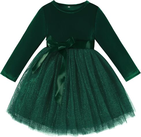 U·nikaka Baby Girls Velvet Long Sleeve Toddler Flower Girls Dress Fall Winter Tutu Birthday Tea Party Tulle Princess Dresses in Kuwait