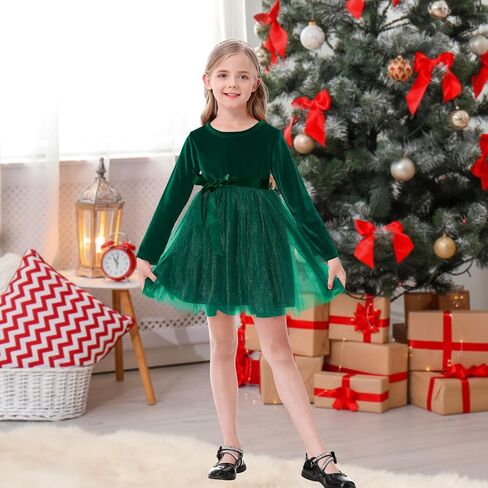 U·nikaka Baby Girls Velvet Long Sleeve Toddler Flower Girls Dress Fall Winter Tutu Birthday Tea Party Tulle Princess Dresses in Kuwait