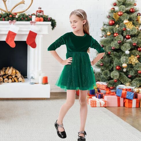 U·nikaka Baby Girls Velvet Long Sleeve Toddler Flower Girls Dress Fall Winter Tutu Birthday Tea Party Tulle Princess Dresses in Kuwait