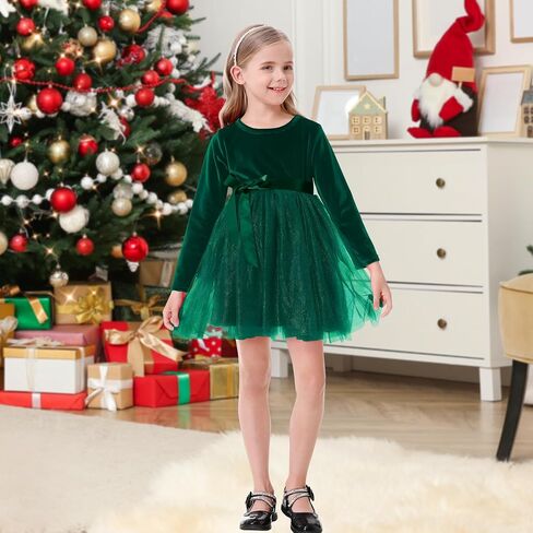U·nikaka Baby Girls Velvet Long Sleeve Toddler Flower Girls Dress Fall Winter Tutu Birthday Tea Party Tulle Princess Dresses in Kuwait