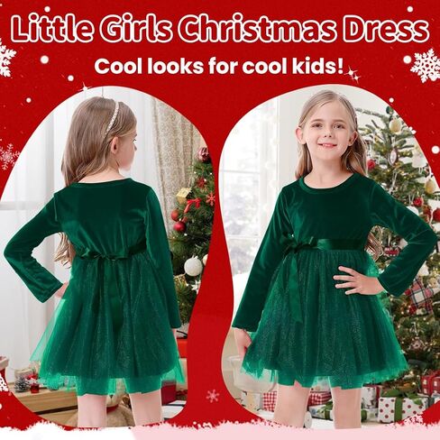 U·nikaka Baby Girls Velvet Long Sleeve Toddler Flower Girls Dress Fall Winter Tutu Birthday Tea Party Tulle Princess Dresses in Kuwait