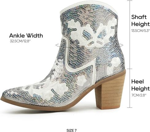 JABASIC Women Western Cowboy Ankle Boots Low Cowgirl Boots with Zipper Short Pointed Toe Booties in Saudi Arabia