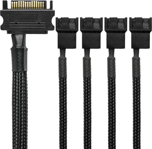 كابل محول الطاقة CRJ 15-Pin SATA إلى 3 PC Fan - 12 بوصة (30 سم)، أكمام سوداء - قم بتشغيل ما يصل إلى ثلاثة مراوح تبريد للكمبيوتر 3-Pin و 4-Pin من موصل طاقة SATA 15-Pin ATX (12 فولت - سرعة كاملة) in Kuwait