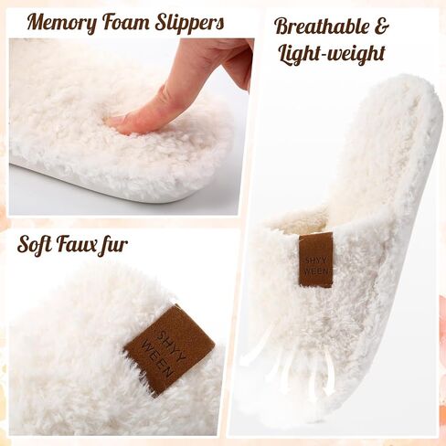6 Pair Wedding Fuzzy Women's Slippers Bulk White Open Toe Bridesmaid Slippers for Bachelorette Party Bridal Shower Gifts Cozy Indoor Outdoor Memory Foam Slip on House Shoes in Saudi Arabia