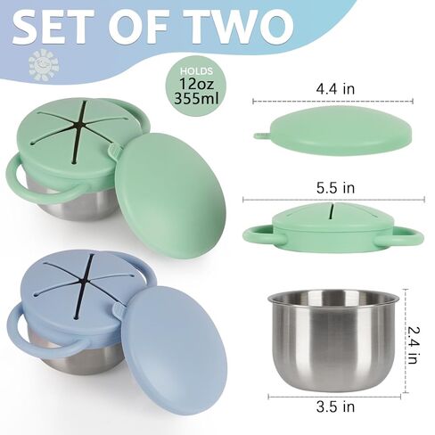 2 حزمة 304 أكواب وجبة خفيفة من الفولاذ المقاوم للصدأ للأطفال الصغار ، حاويات الوجبات الخفيفة الصغار مع غطاء سفر ومقبض للسيليكون مقاوم للانسكاب ، كوب خفيفة آمن ، غسالة الصحون للطفل ، طفل صغير ، أطفال in Kuwait