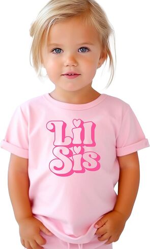 Olive Loves Apple Big Sis & Lil Sis Matching Shirts for Siblings Retro Pink Graphic Tee Sold Individually in Saudi Arabia