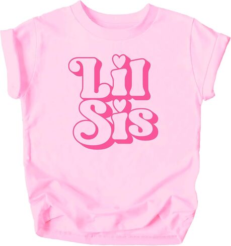 Olive Loves Apple Big Sis & Lil Sis Matching Shirts for Siblings Retro Pink Graphic Tee Sold Individually in Saudi Arabia