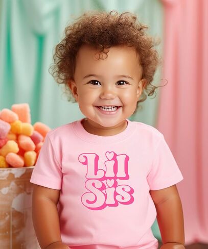 Olive Loves Apple Big Sis & Lil Sis Matching Shirts for Siblings Retro Pink Graphic Tee Sold Individually in Saudi Arabia