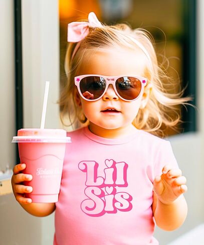 Olive Loves Apple Big Sis & Lil Sis Matching Shirts for Siblings Retro Pink Graphic Tee Sold Individually in Saudi Arabia