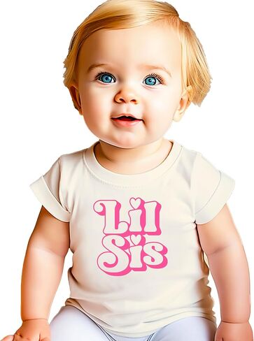 Olive Loves Apple Big Sis & Lil Sis Matching Shirts for Siblings Retro Pink Graphic Tee Sold Individually in Saudi Arabia
