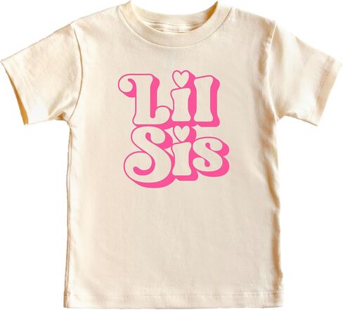 Olive Loves Apple Big Sis & Lil Sis Matching Shirts for Siblings Retro Pink Graphic Tee Sold Individually in Saudi Arabia