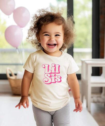 Olive Loves Apple Big Sis & Lil Sis Matching Shirts for Siblings Retro Pink Graphic Tee Sold Individually in Saudi Arabia