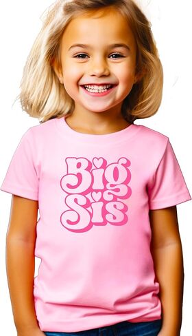 Olive Loves Apple Big Sis & Lil Sis Matching Shirts for Siblings Retro Pink Graphic Tee Sold Individually in Saudi Arabia