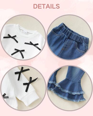 Renotemy Toddler Baby Girl Clothes Fall Winter Outfit, Bow Sweatshirt Denim Bell Bottom Jeans Outfits for 1-5 Year Girls in Saudi Arabia